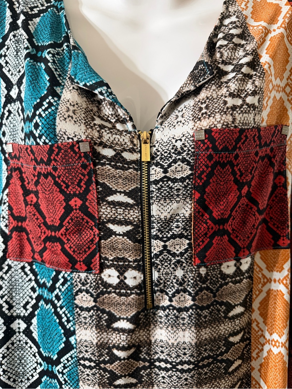 Multi-Color Snake Print Zip-Front Tunic Top - Picture 2 of 6
